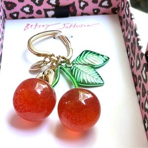 Betsey Johnson Cherry Design Jewelry Charm Red Acrylic & Gold-Tone Hardware